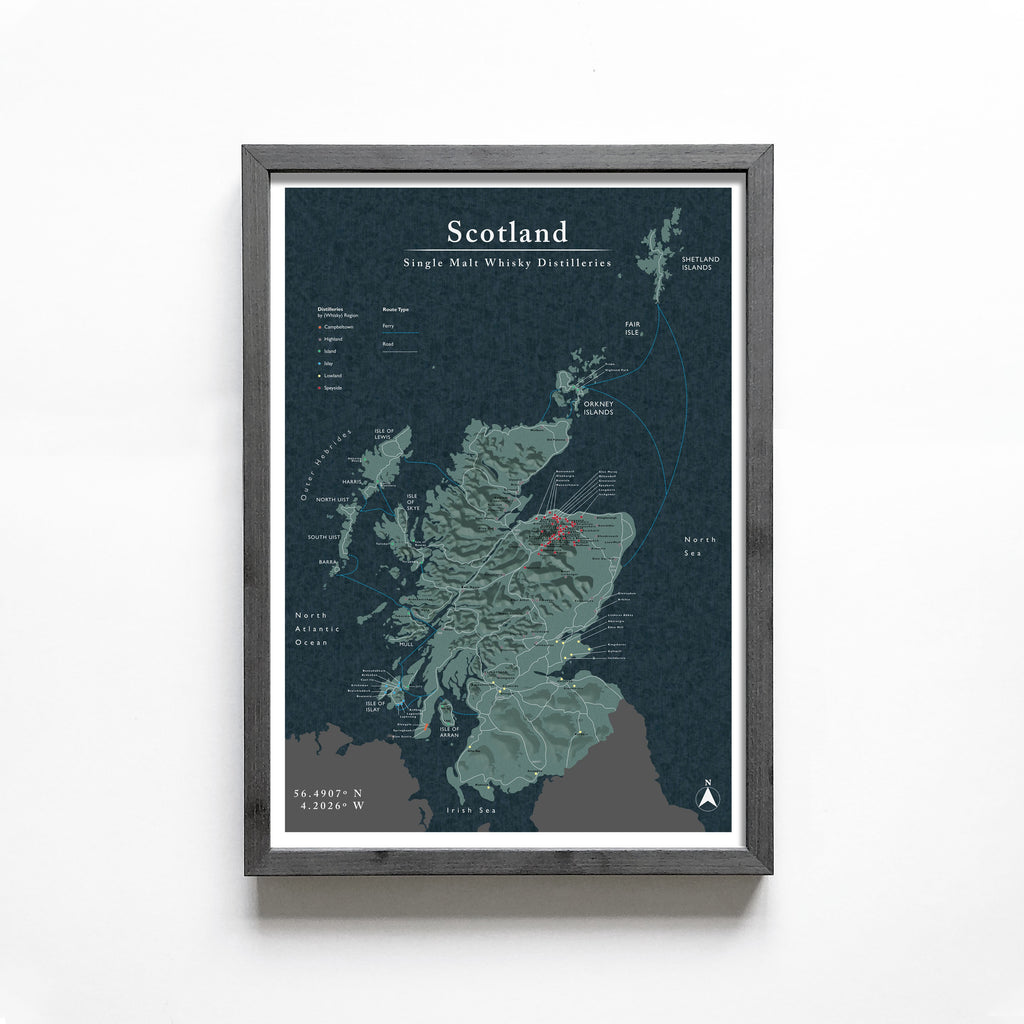 Matte Scotland Whisky Distillery Map