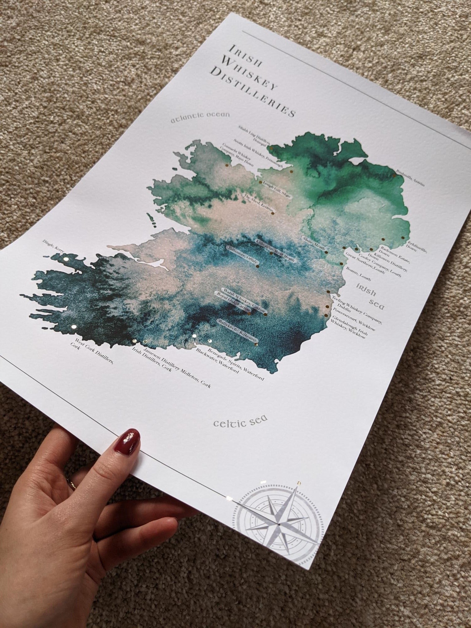 Watercolour Irish Whiskey Distillery Map