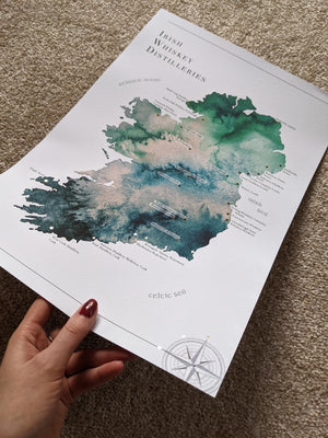 Watercolour Irish Whiskey Distillery Map