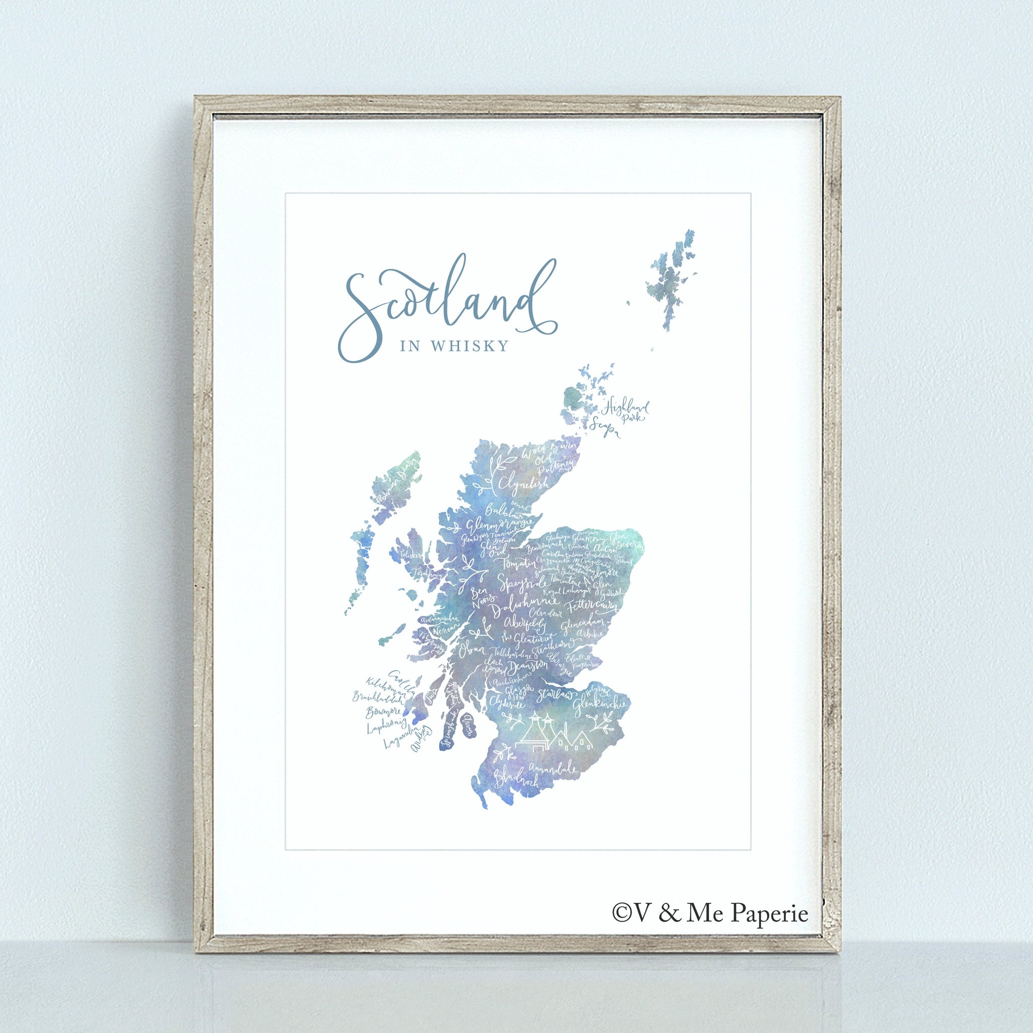 Scottish Whisky Calligraphy Map