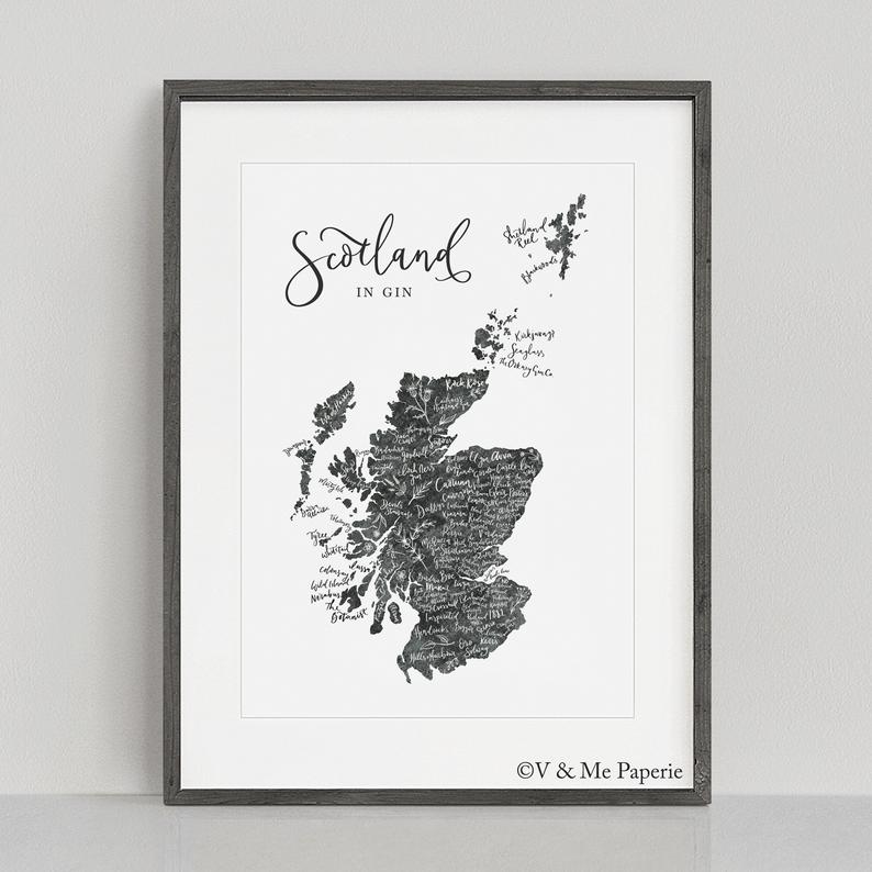 Scottish Gin Calligraphy Map