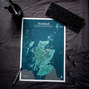 Matte Scotland Whisky Distillery Map