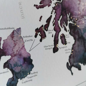 Watercolour Scottish Whisky Distillery Map