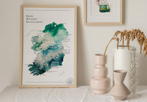 Watercolour Irish Whiskey Distillery Map