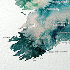 Watercolour Irish Whiskey Distillery Map