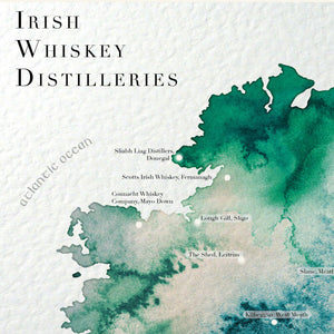 Watercolour Irish Whiskey Distillery Map