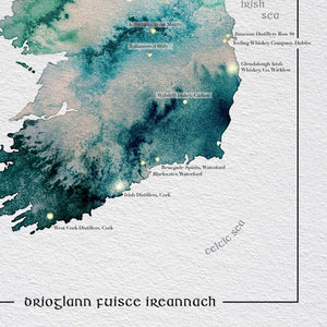 Watercolour Irish Whiskey Distillery Map