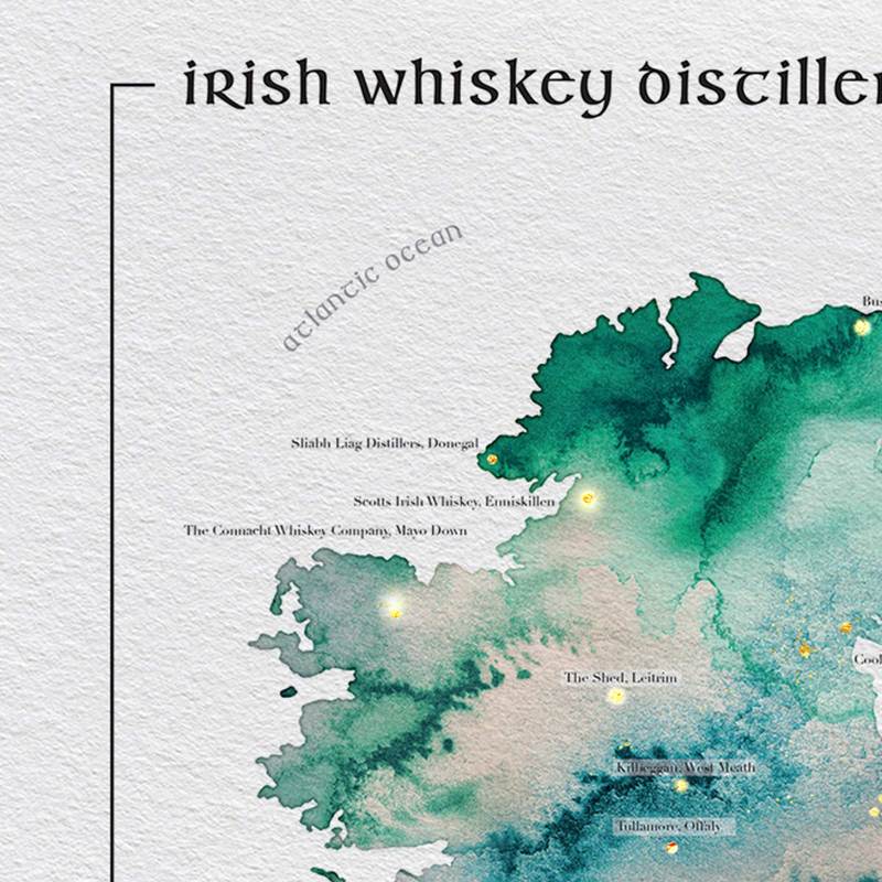 Watercolour Irish Whiskey Distillery Map