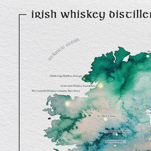 Watercolour Irish Whiskey Distillery Map