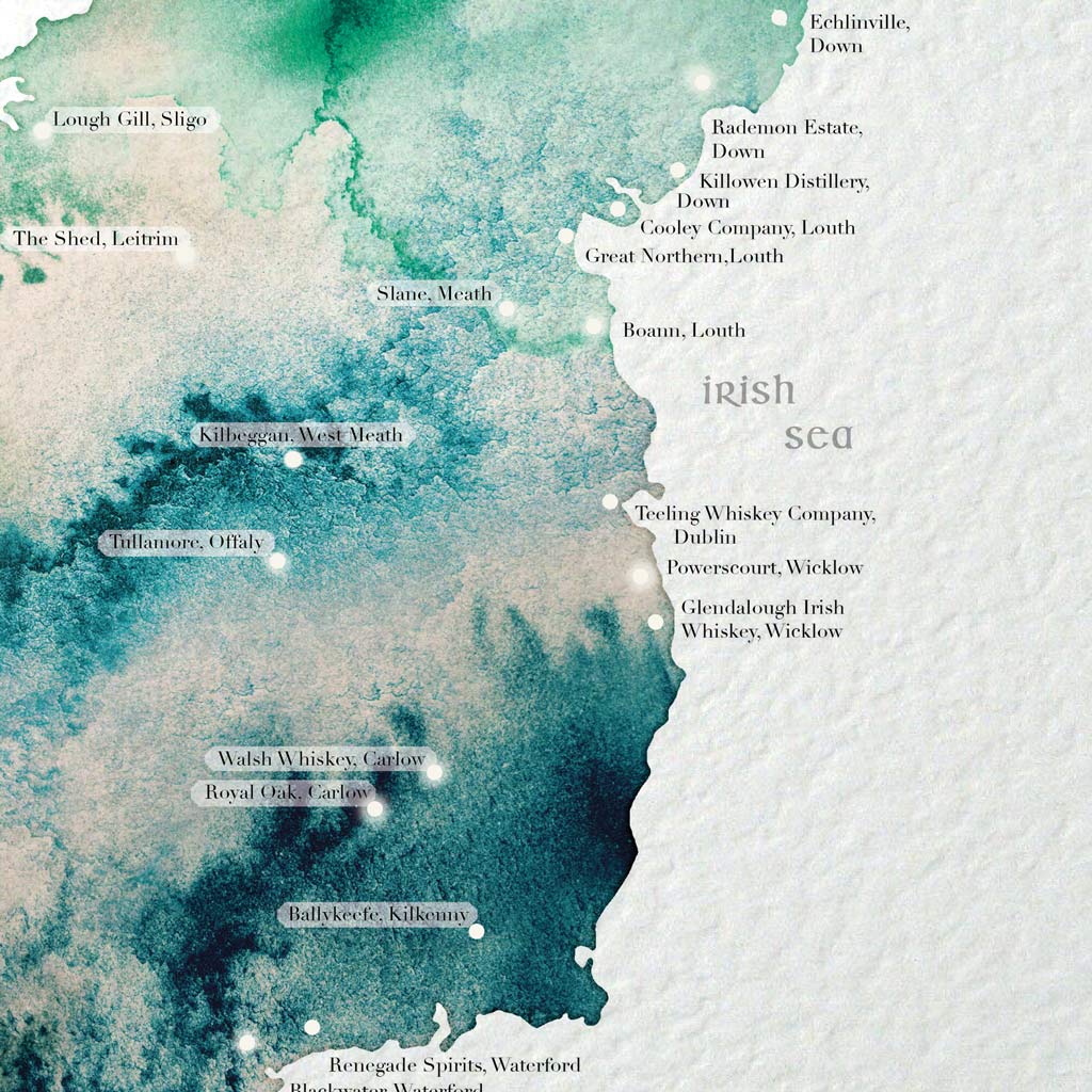 Watercolour Irish Whiskey Distillery Map