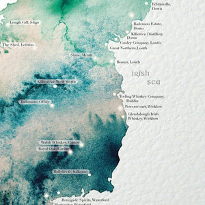 Watercolour Irish Whiskey Distillery Map