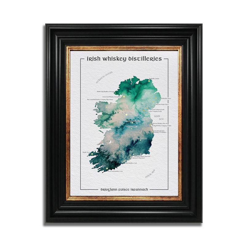 Watercolour Irish Whiskey Distillery Map
