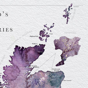 Watercolour Scottish Whisky Distillery Map