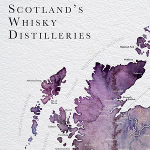 Watercolour Scottish Whisky Distillery Map